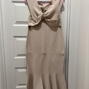 New York & Company Strapless Beige Dress with Knot Detail